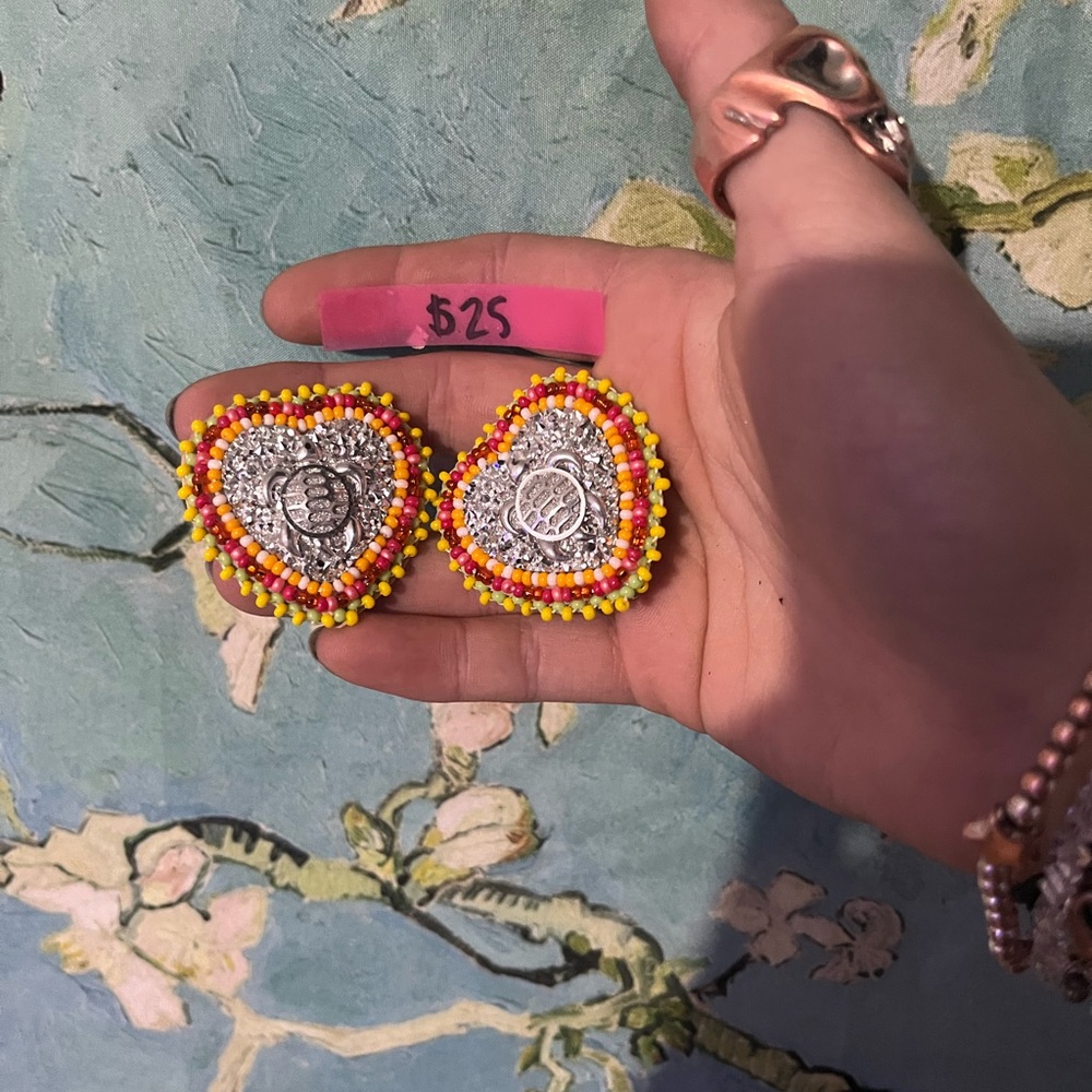 Colorful Beaded Heart Earrings